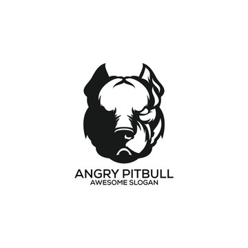 angry pitbull logo design silhouette line art