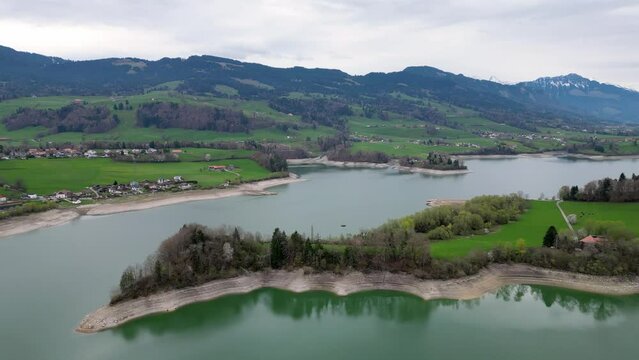 Lake Gruyere in Switzerland - aerial view by drone