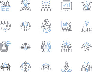 Conjoined teamwork line icons collection. Synergy, Collaboration, Partnership, Unity, Cohesion, Support, Cooperation vector and linear illustration. Coordination,Joint,Collective outline Generative AI