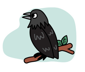 Black Raven Bird Back View