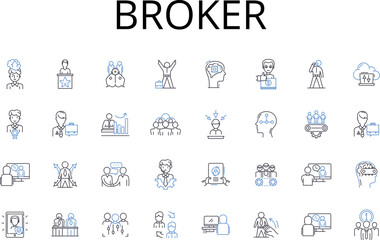 Broker line icons collection. Agent, Dealer, Representative, Intermediary, Negotiator, Facilitator, Liaison vector and linear illustration. Middleman,Arbiter,Advocate outline signs set Generative AI