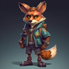 Fox anthropomorphic animal avatar, forestpunk style