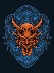 head illustration with engraving ornament