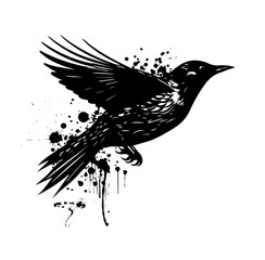 Abstract flying starling from blots. Tattoo. Graffiti style. Vector illustration. Freedom