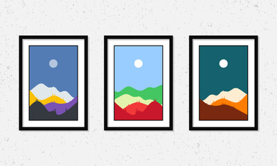Set of flat design different landscape illustration collection Suitable for wall painting, sticker and background.