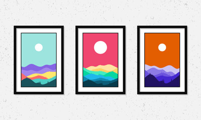 Set of flat design different landscape illustration collection Suitable for wall painting, sticker and background.