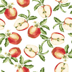 Seamless apple pattern, red apple.