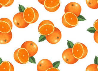 Seamless orange pattern, fruit pattern.
