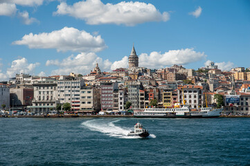 Fototapeta premium the beautiful view of the city of istanbul with the old town of the port in the background.