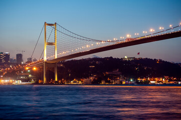 Fototapeta na wymiar night view the bosphorus bridge in istanbul turkey
