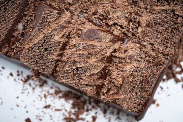 Close-up porous chocolate bar for confectionery