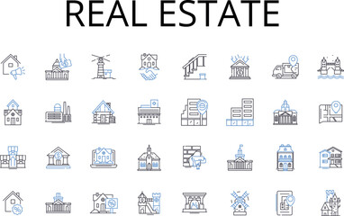 Real estate line icons collection. Property market, Housing market, Land business, Realty sector, Building industry, Estate agency, Home selling vector and linear illustration. Generative AI
