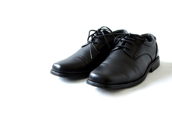 black men's slippers on white background black shoes