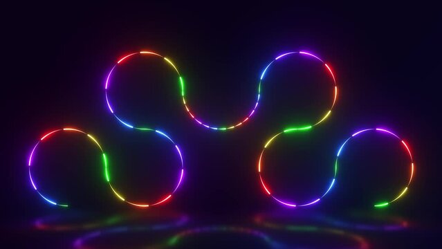 Glowing neon curve background with laser lines in rainbow colors, loop animation 4K footage