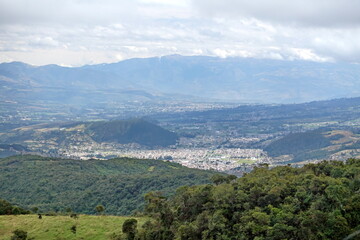 Overhead view of the town of Otavalo on the road to Lago Mojanda, Ecuador