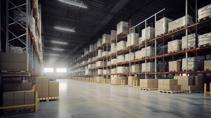 Modern Warehouse filled with different stock material