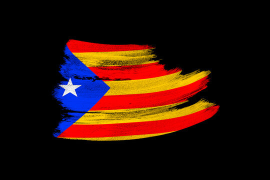national flag of Spain, catalonia, creative grunge brushstroke flag on isolated background, concept of politics, global business, trading, international cooperation, basis for designer