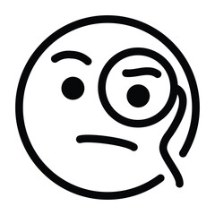 Fototapeta premium Face with Monocle Vector Emoji Icon. Isolated yellow face with furrowed eyebrows wearing a monocle. Pondering, considering, sophistication, smug intelligence, smarty-pants face sign sticker design.