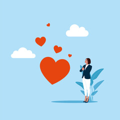 Girl receiving love message. Valentines day concept for banner, website design or landing web page. Modern vector illustration in flat style.