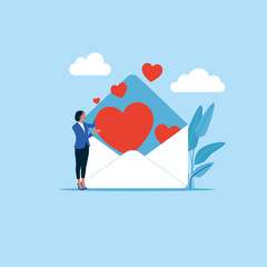 Female receiving love message. Valentines day concept. Modern vector illustration in flat style.