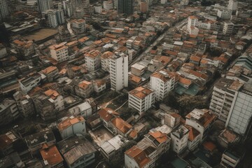 A bird's eye view of Tuzla city in Bosnia and Herzegovina showcasing its buildings and residential areas. Generative AI