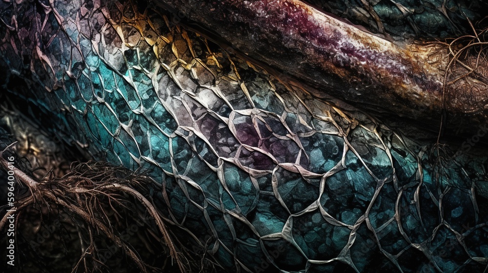 Poster a close up of a tree trunk with many different colors. generative ai