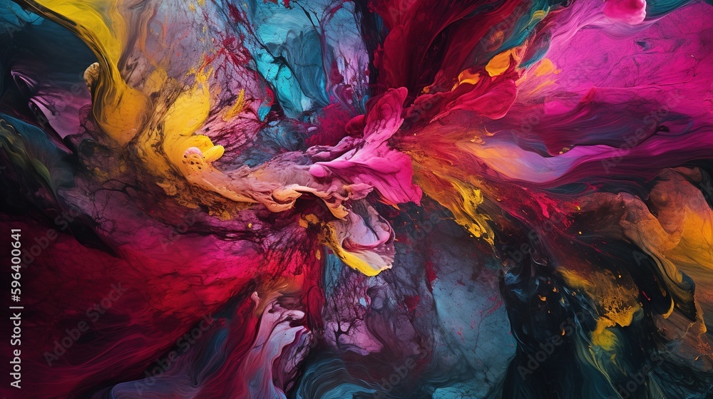 Poster a colorful abstract painting with lots of colors on it's surface. generative ai