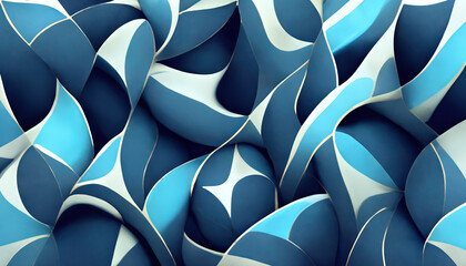 Art design abstract background. Creative ornament. White cyan blue color curve asymmetric lines decorative motif graphic mosaic illustration.