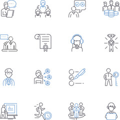 Fototapeta premium Performance conduct line icons collection. Accountability, Achievement, Attention, Behavior, Competence, Consistency, Control vector and linear illustration. Generative AI