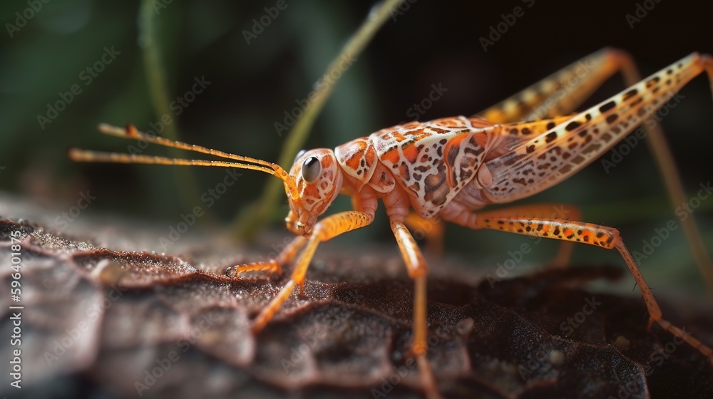 Poster a close up of a bug on top of a leaf. generative ai