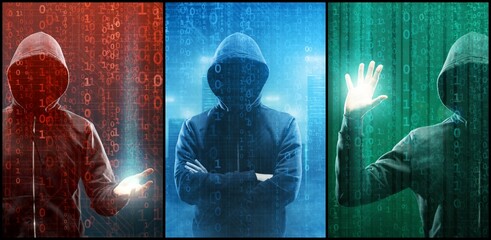 Wanted Hacker is Coding Virus Ransomware Using Abstract Binary Code. Concept of Cyberattack, System Breaking and Malware. Abstract background.