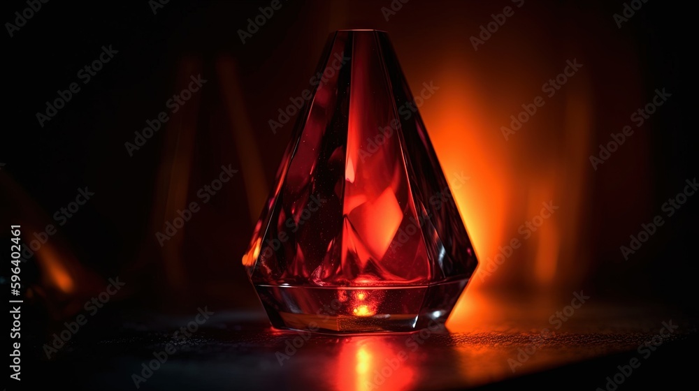 Poster a red vase sitting on top of a table next to a fire. generative ai