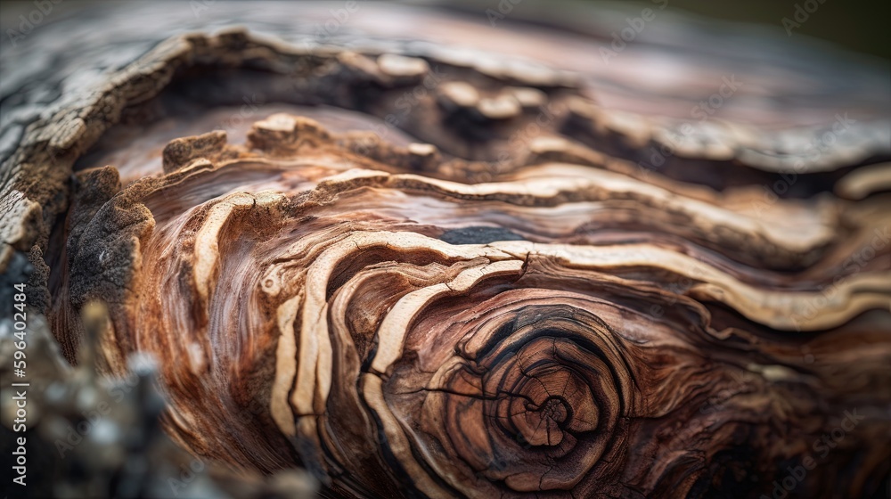 Poster a close up of a tree trunk with a very interesting pattern. generative ai