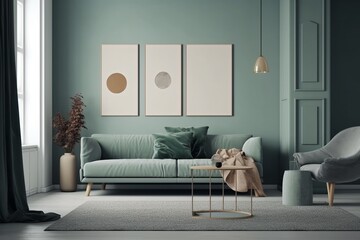 Green Sage Living Room Interior Design Created with Generative AI