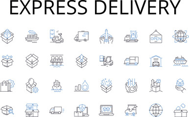 Express delivery line icons collection. Rapid shipment, Swift delivery, Brief dispatch, Quick transport, Fast courier, Immediate transit, Expedited shipping vector and linear Generative AI