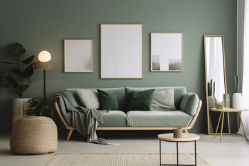 Green Sage Living Room Interior Design Created with Generative AI