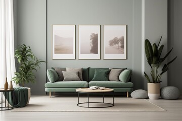 Green Sage Living Room Interior Design Created with Generative AI