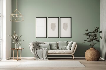 Green Sage Living Room Interior Design Created with Generative AI