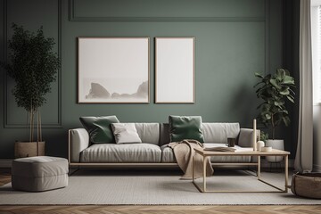 Green Sage Living Room Interior Design Created with Generative AI