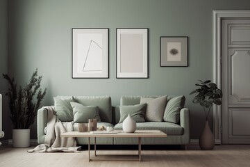 Green Sage Living Room Interior Design Created with Generative AI