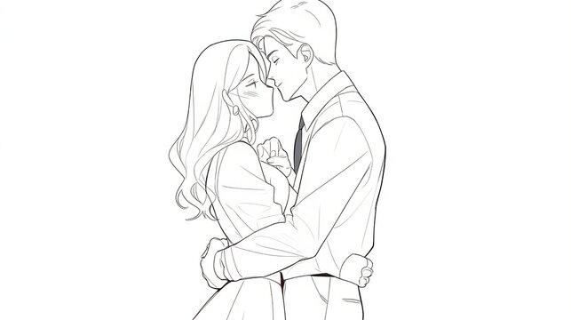 Man and woman, 2d, sketch, fill in color, intimate, hugging