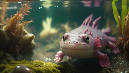 Cute axolotl baby character concept generative ai