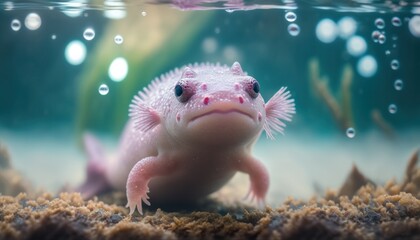 Cute axolotl baby character concept generative ai