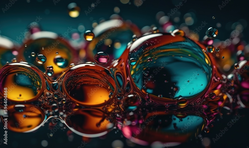 Aufkleber a group of colorful bubbles floating in the air on a black background. generative ai