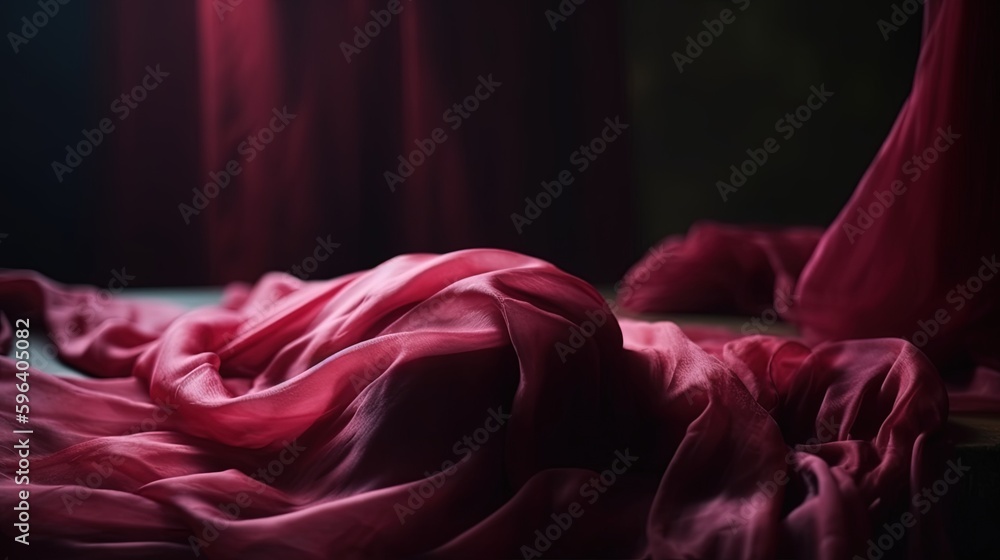 Poster a bed covered in a red sheet next to a window. generative ai