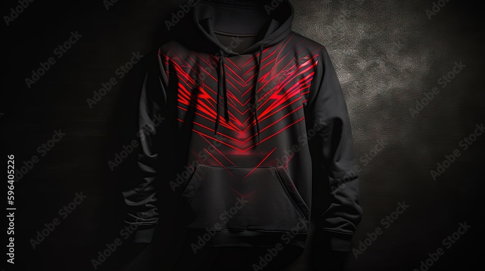 Poster a black hoodie with a red design on the front. generative ai