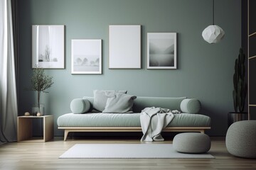 Green Sage Living Room Interior Design Created with Generative AI