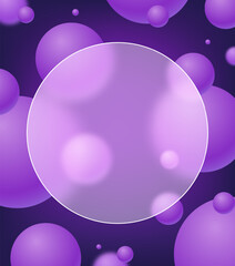 Creative glassmorphism illustration design with transparent frame and floating spheres template