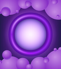 Background with purple round plastic banner and floating balls