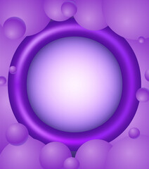 Background with purple round plastic banner and floating balls